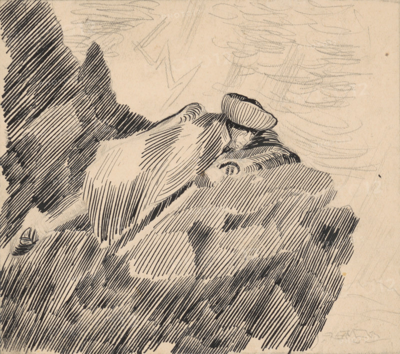 Man lying on a rock, 1925-1935.