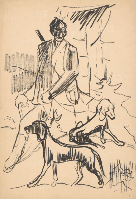 Hunter with dogs, 1940-1944.