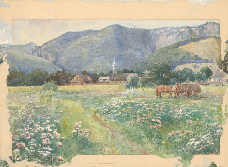Landscape with a flowering meadow, around 1900.