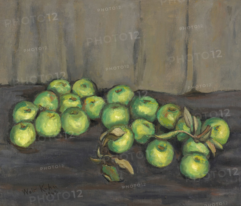 Green Apples with Gray Curtain, 1943. Creator: Walt Kuhn.