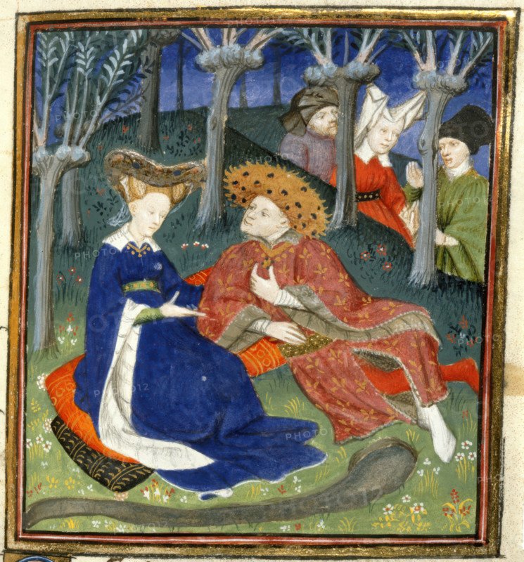 Duke and ladies in a garden, 1410-11. Creator: Master of the Cite des Dames.
