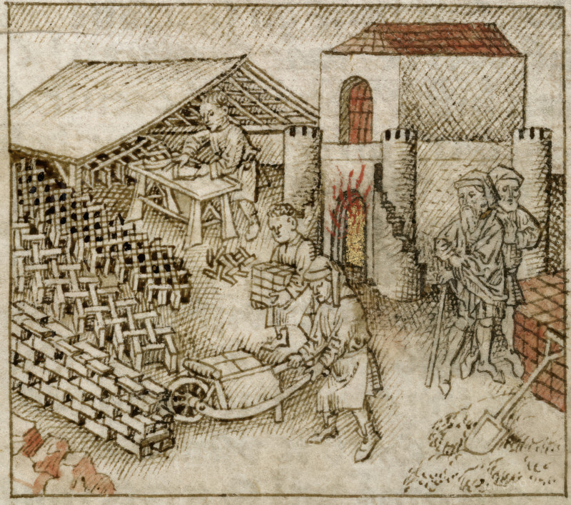 Book of Exodus: Israelites making bricks, mid 15th century. Creator: Unknown.