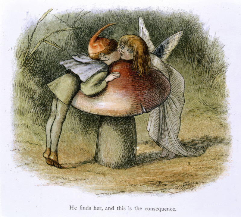 An elf and a fairy kissing, 1870.  Creator: Richard Doyle.