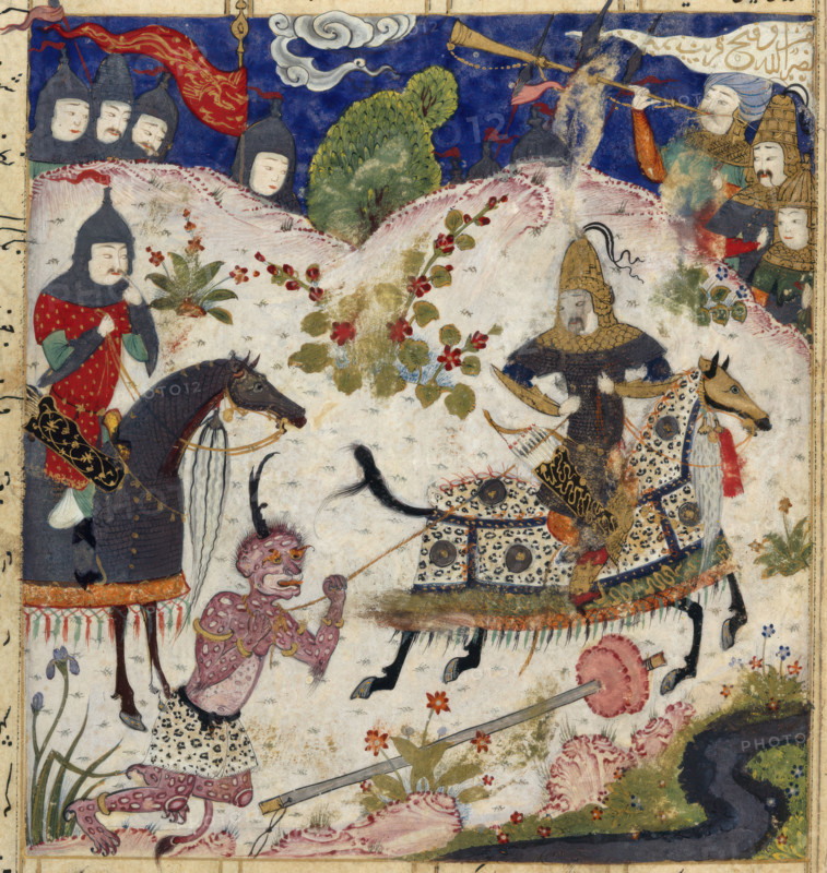 Iskandar lassoes a demon, 1505.  Creator: Unknown.