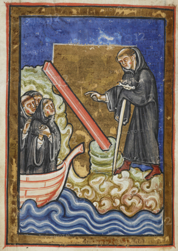 Cuthbert discovers the piece of timber washed up with the tide...last quarter 12th century. Creator: Anon.
