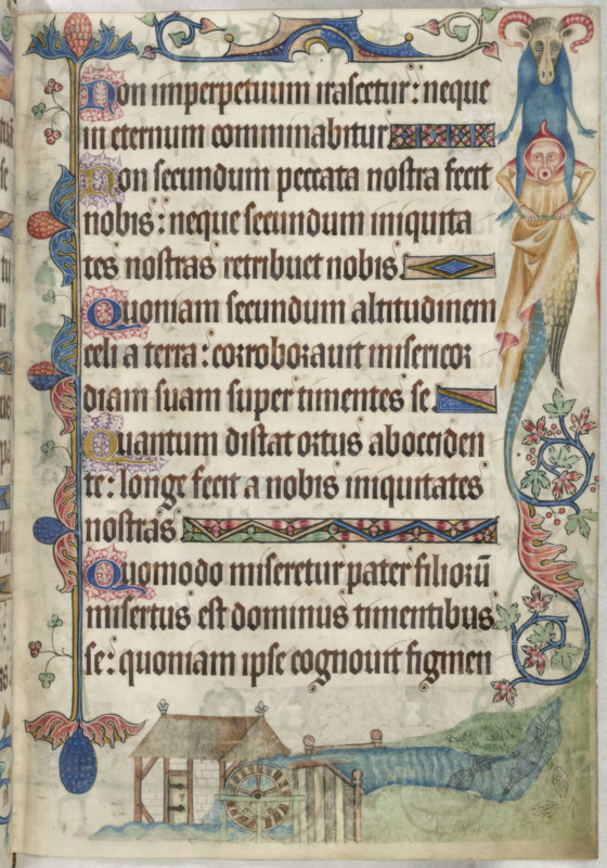 Psalm 103; a watermill, c1325-1335. Creator: Unknown.