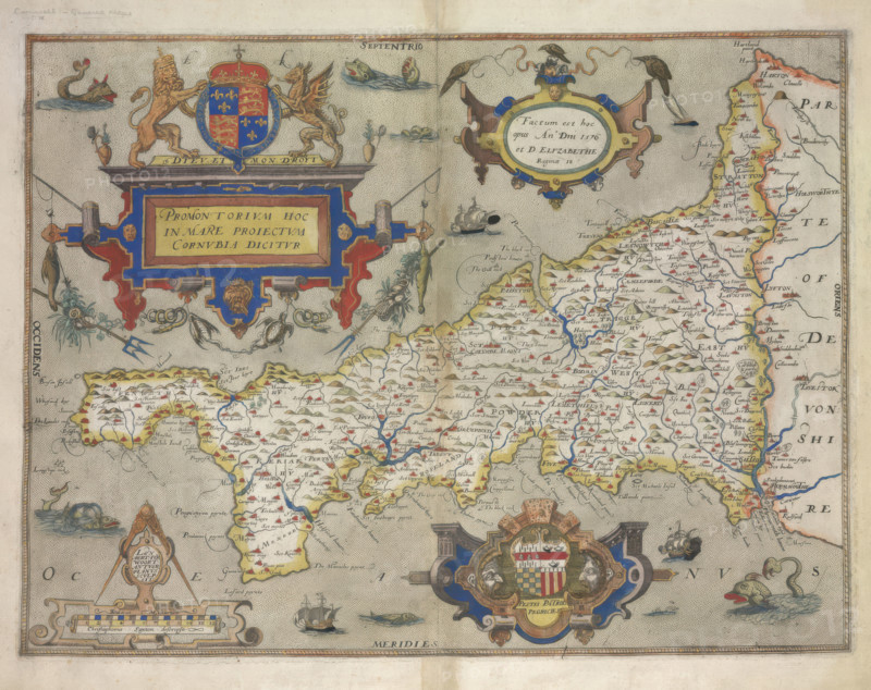 Map of Cornwall, 1579.  Creator: Christopher Saxton.