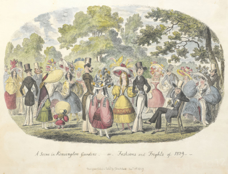 'A scene in Kensington Gardens, or fashion and frights of 1829', 1828, (29). Creator: George Cruikshank.