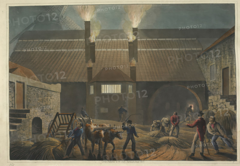 A view of the courtyard of a boiling house, in Antigua, 1823.  Creator: William Clark.