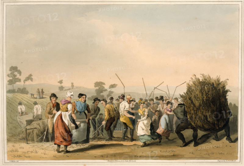 Rape threshing, 1814.  Creators: Daniel Havell, Robert Havell.