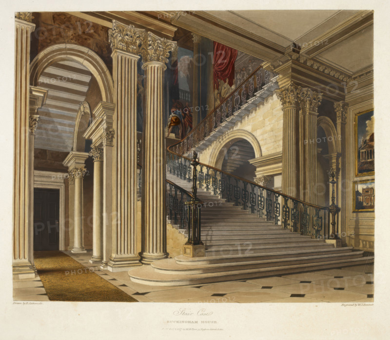 Stair Case, Buckingham House, 1819.  Creator: William James Bennett.