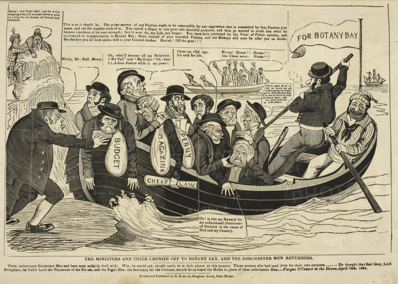 'The Ministers and their cronies off to Botany Bay, and the Dorchester men returning', 1834-1835.  Creator: Charles Jameson Grant.