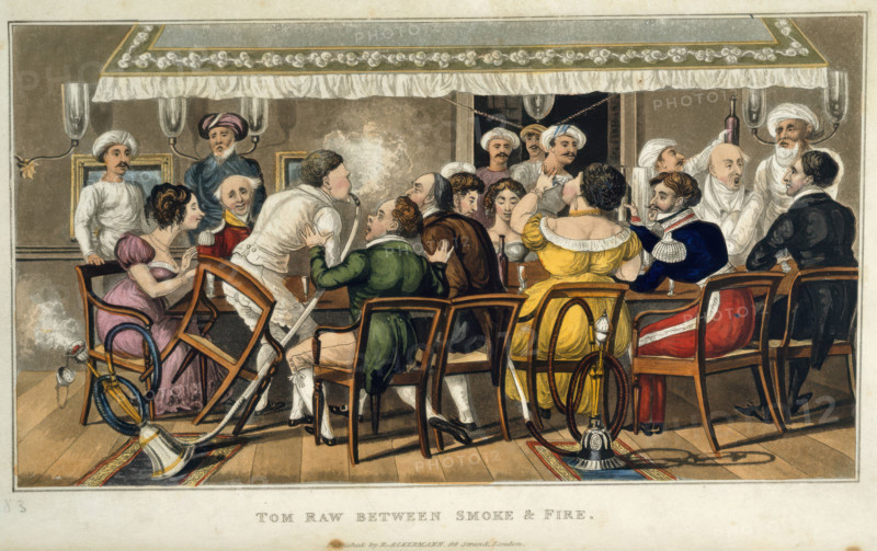 Tom Raw between smoke and fire, 1828. Creator: Sir Charles D'Oyly.