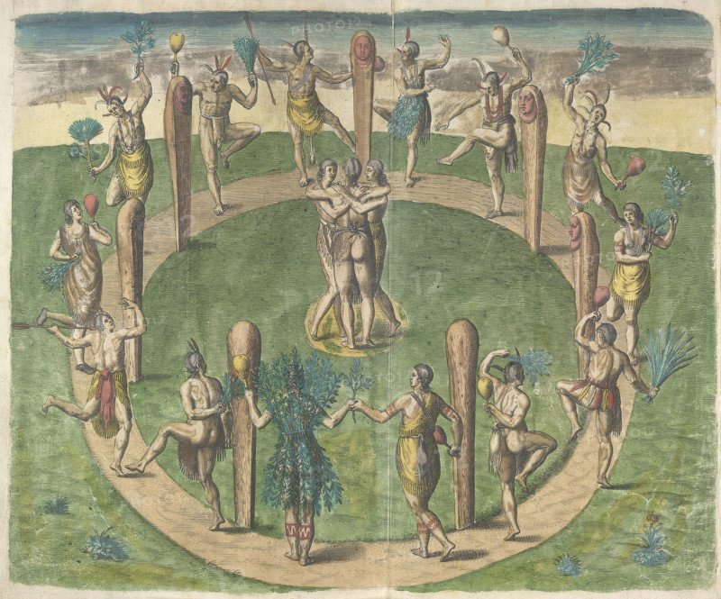 The Virginians manner of dancing at their religious festivals, 1618. Creator: Theodor de Bry.