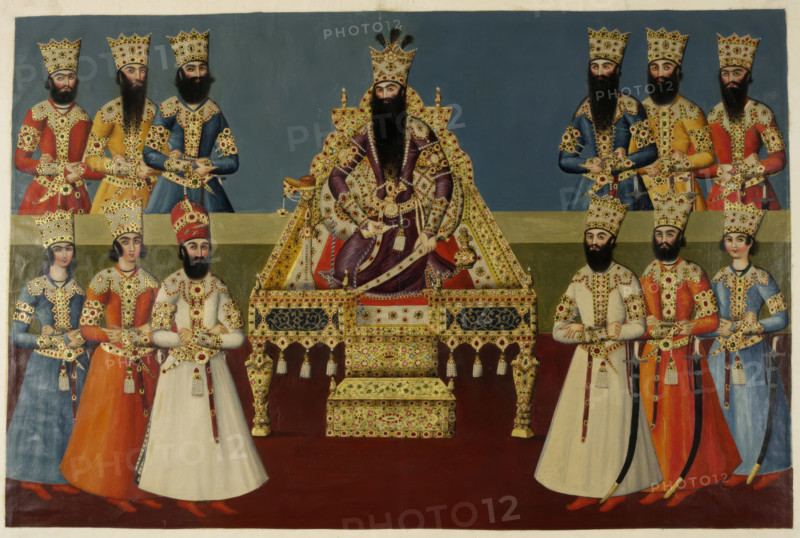 Fath Ali Shah enthroned with his sons, 1816-1820.  Creator: Abdallah Khan.
