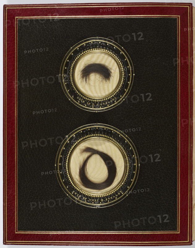 Locks of Percy Shelley's and Mary Shelley's hair, 19th century. Creator: Unknown.