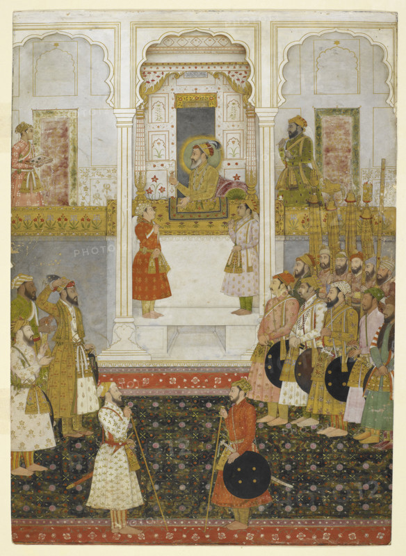 Shah Jahan in durbar, holding a ruby in his right hand, c1650.  Creator: Unknown.