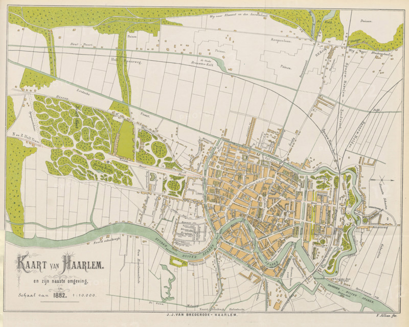 Map of Haarlem and its surroundings, 1882.  Creator: F. Allan.