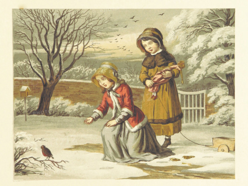 Two girls with a robin, 1853.  Creator: Unknown.