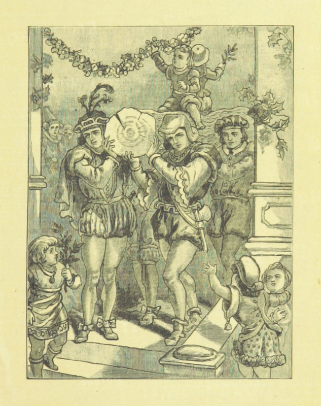 Bringing in the Yule Log, 1885.  Creator: Henry G. Wells.