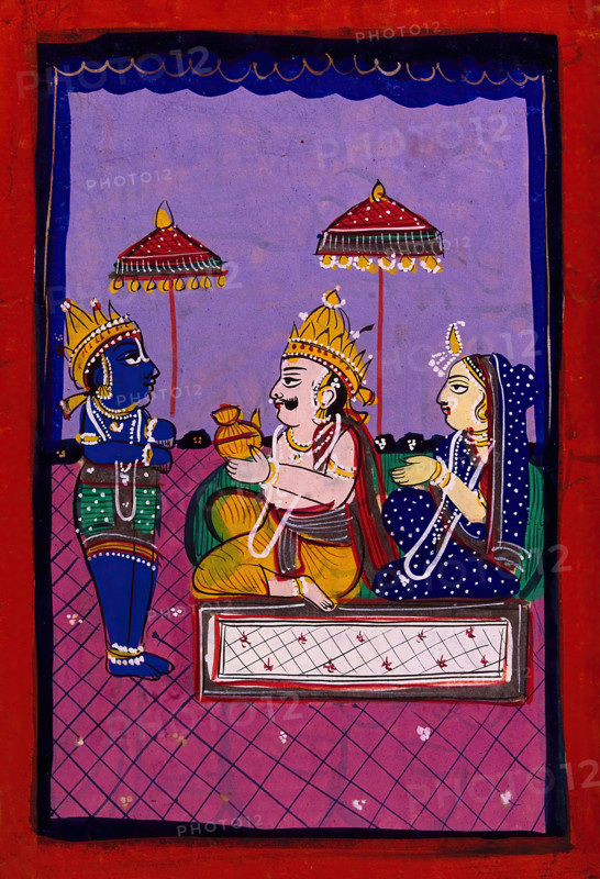 Vamana avatar: Vaman before King Bali and consort. Creator: Unknown.