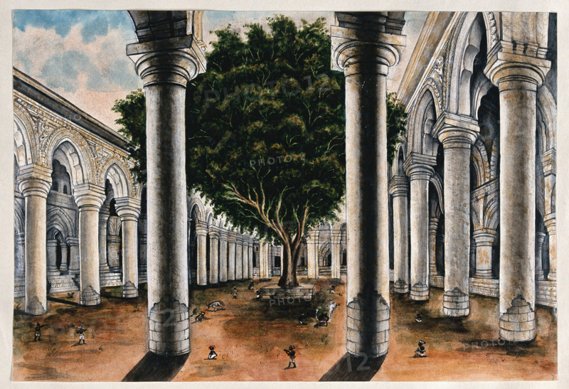A large colonnade at Courtallum, Tamil Nadu, (between 1800 and 1899?). Creator: Unknown.