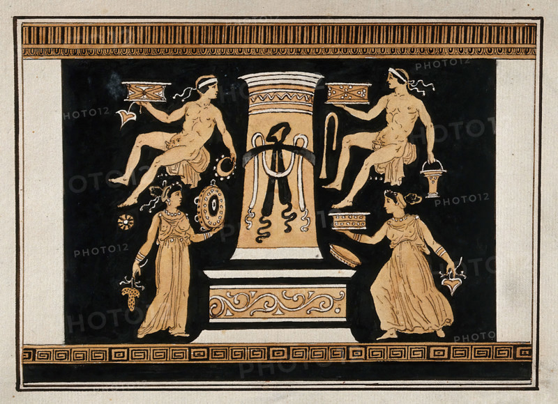 Reverse of the Greek red-figured volute-krater also known as "the Hamilton Vase..., 1760-9. Creator: Augustin Dahlsteen.