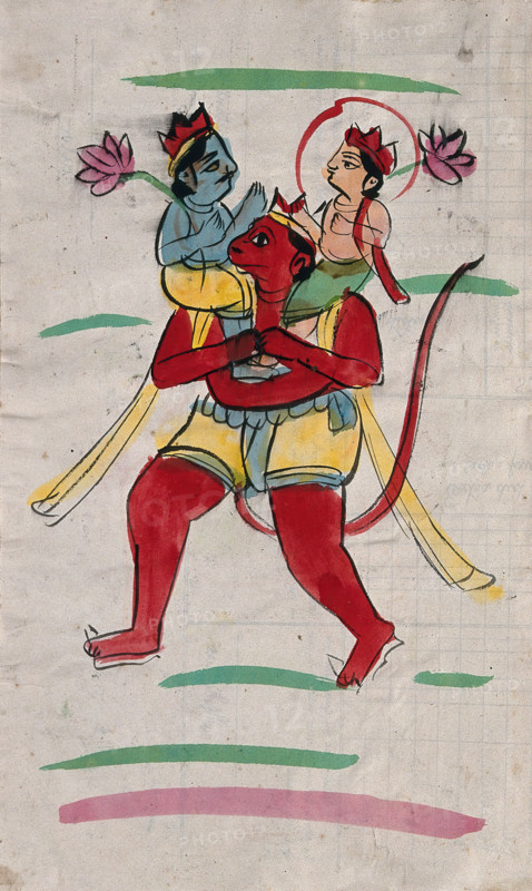 Hanuman carrying Rama and Laksmana. Creator: Unknown.