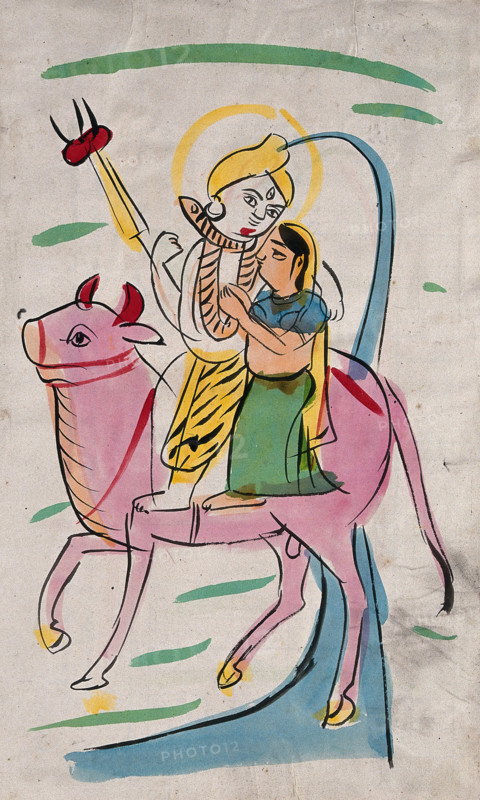 Shiva and Parvati riding on Nandi bull. Creator: Unknown.