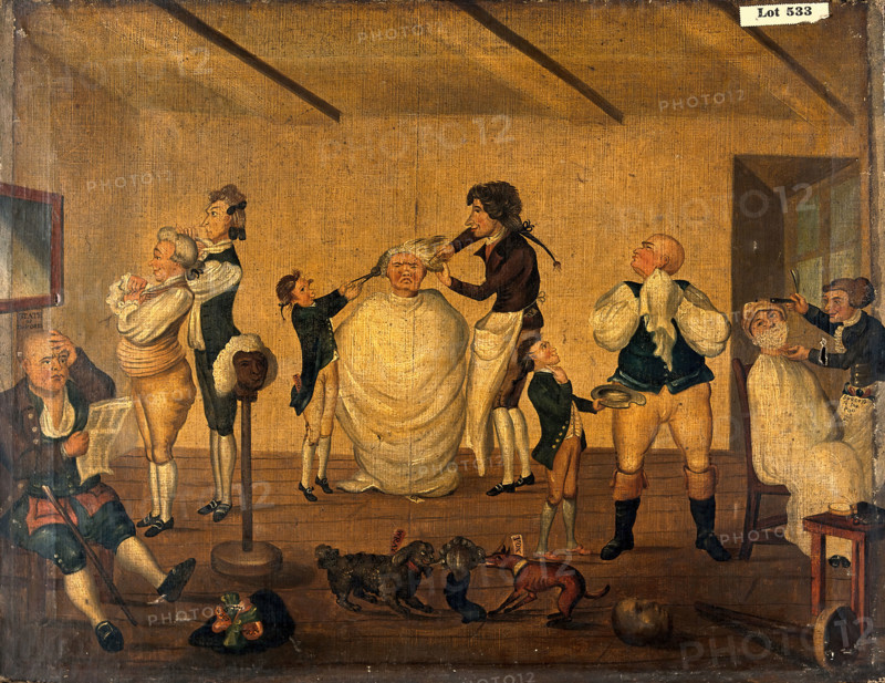A barber's shop, 1784. Creator: Bunbury, Henry William, 1750-1811 (After).