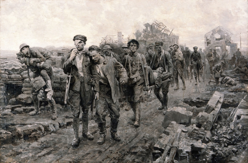 World War I: transport of the wounded. Creator: Ugo Matania.