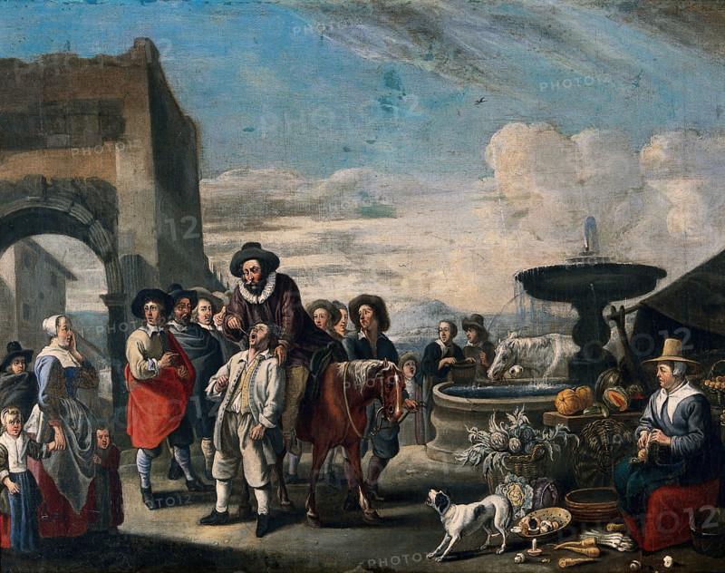 An Italian market-place with a tooth-drawer on horseback. Creator: Hendrik Mommers.