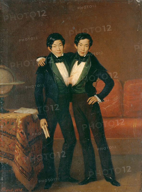Chang and Eng Bunker, 1836. Creator: Edouard Pingret.