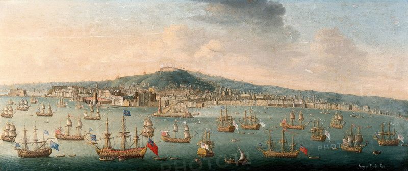 The bay of Naples with the British fleet at anchor, 1 August 1718. Creator: Gaspar Butler.