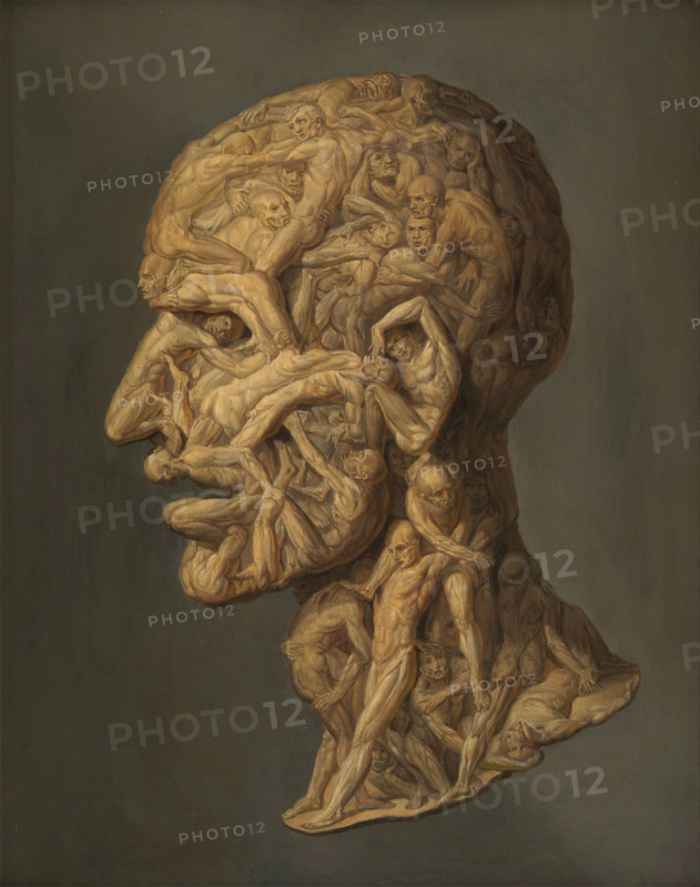 The head of a man composed of writhing nude figures. Creator: Filippo Balbi.