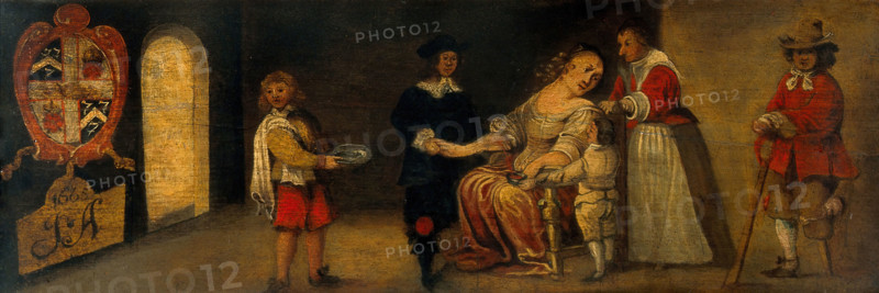 A surgeon letting blood from a woman's arm, c16th century. Creator: Unknown.