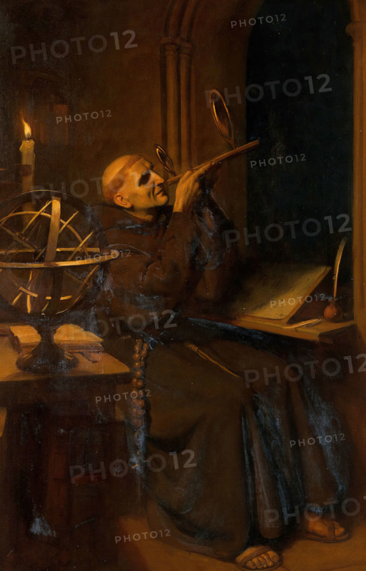 Roger Bacon in his observatory at Merton College, Oxford, c1260s, c1912 Creator: Ernest Board.