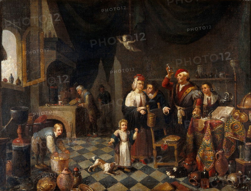 A physician examining a urine-flask, c1700. Creator: Unknown.