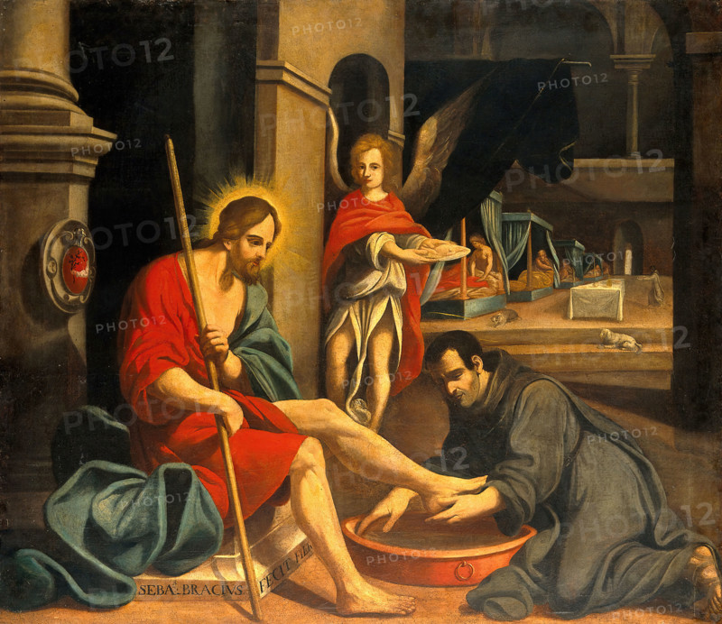 A Franciscan friar washing Christ's feet in a hospital, 18th century. Creator: Unknown.