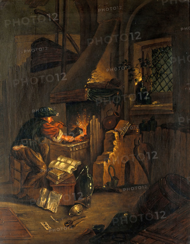 An alchemist in his laboratory, c1650s. Creator: Thomas Wyck.