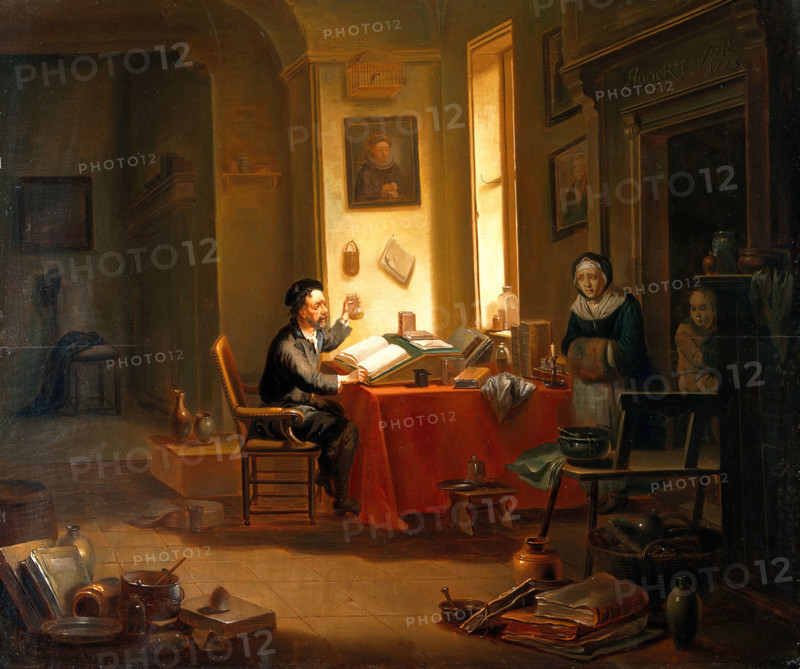 A physician examining a urine-flask, c1740s. Creator: Justus Juncker.