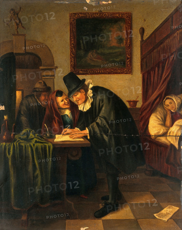 A physician writing a prescription for a sick young woman, c1650s. Creator: Unknown.