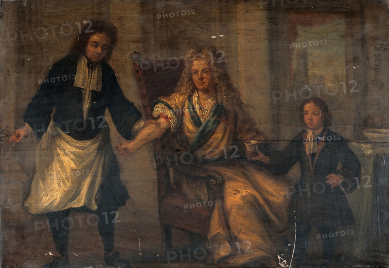 A surgeon letting blood from a man's arm, c1740s. Creator: Unknown.