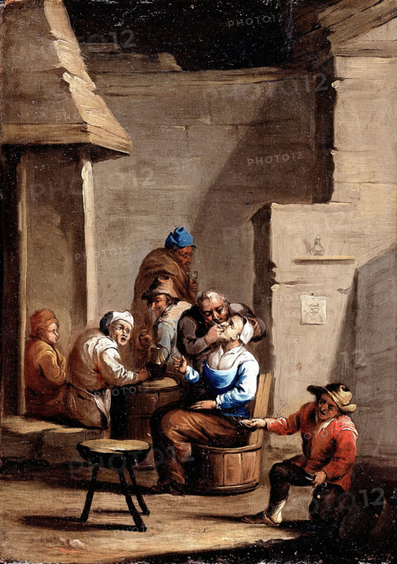 A surgeon operating on a woman's mouth, c17th century. Creator: Unknown.