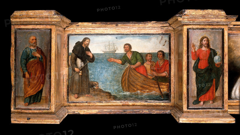 Predella with three scenes of Saint Roch, and figures of Saint Peter, Christ as..., c1580?- 1620?. Creator: Unknown.