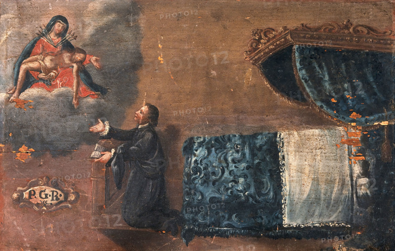 A man, having recovered from sickness, gives thanks to the Virgin of the Seven Sorrows. Creator: Unknown.