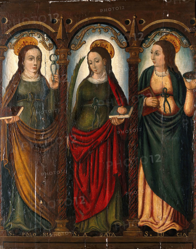 Saint Apollonia, Saint Agatha and Saint Lucy, 16th (?) century.. Creator: Unknown.