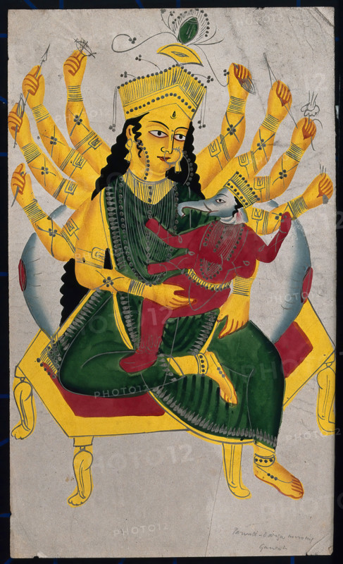 Parvati enthroned nursing Ganesha. Creator: Unknown.