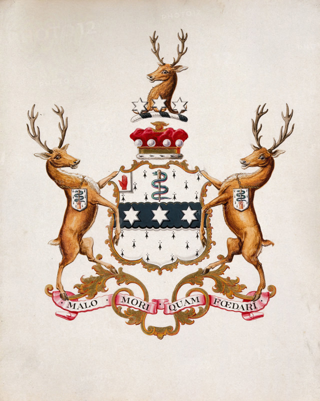 Achievement of arms of Joseph Lister, Baron Lister. Creator: Unknown.