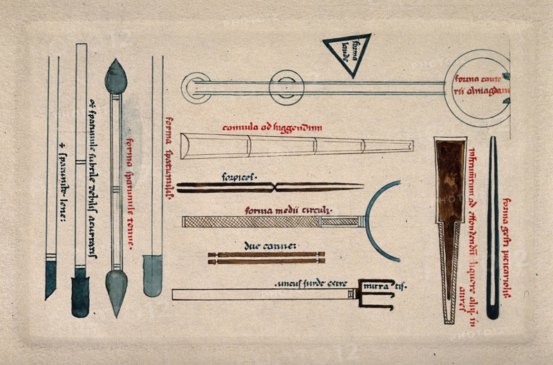 Surgical instruments, mainly cannulae and spatulas. Creator: Unknown.